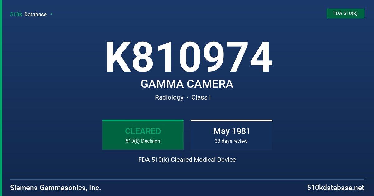 K810974 GAMMA CAMERA FDA 510(k) Cleared Medical Device