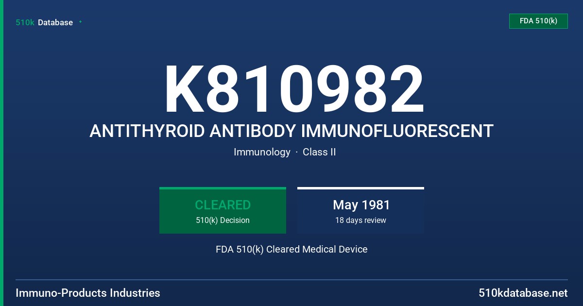 K810982 ANTITHYROID ANTIBODY IMMUNOFLUORESCENT FDA 510(k) Cleared Medical Device