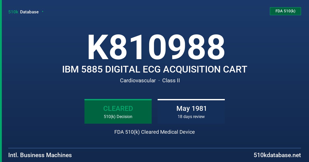 K810988 IBM 5885 DIGITAL ECG ACQUISITION CART FDA 510(k) Cleared Medical Device