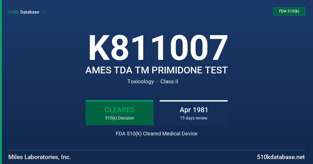 K811007 AMES TDA TM PRIMIDONE TEST FDA 510(k) Cleared Medical Device