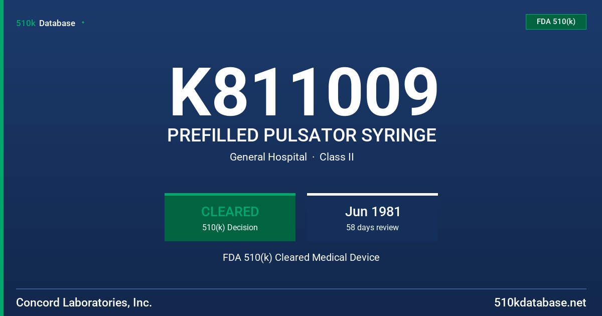 K811009 PREFILLED PULSATOR SYRINGE FDA 510(k) Cleared Medical Device