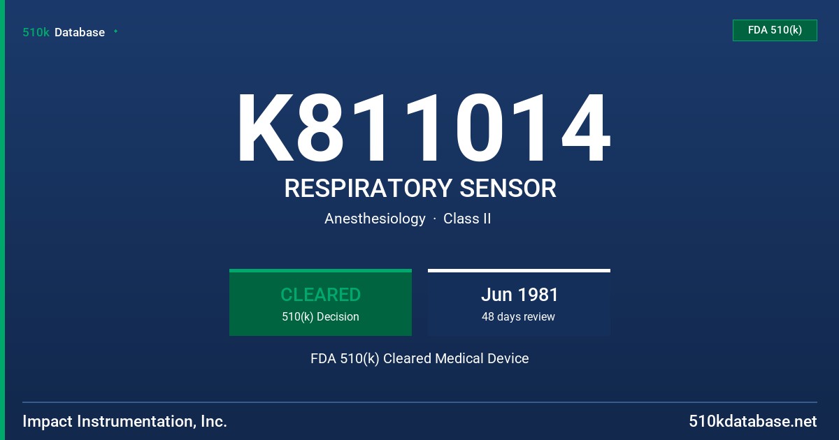 K811014 RESPIRATORY SENSOR FDA 510(k) Cleared Medical Device