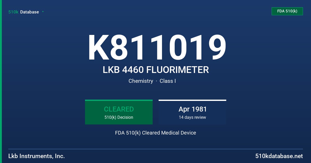 K811019 LKB 4460 FLUORIMETER FDA 510(k) Cleared Medical Device