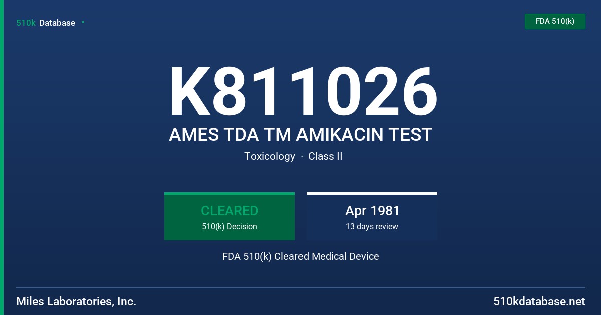 K811026 AMES TDA TM AMIKACIN TEST FDA 510(k) Cleared Medical Device