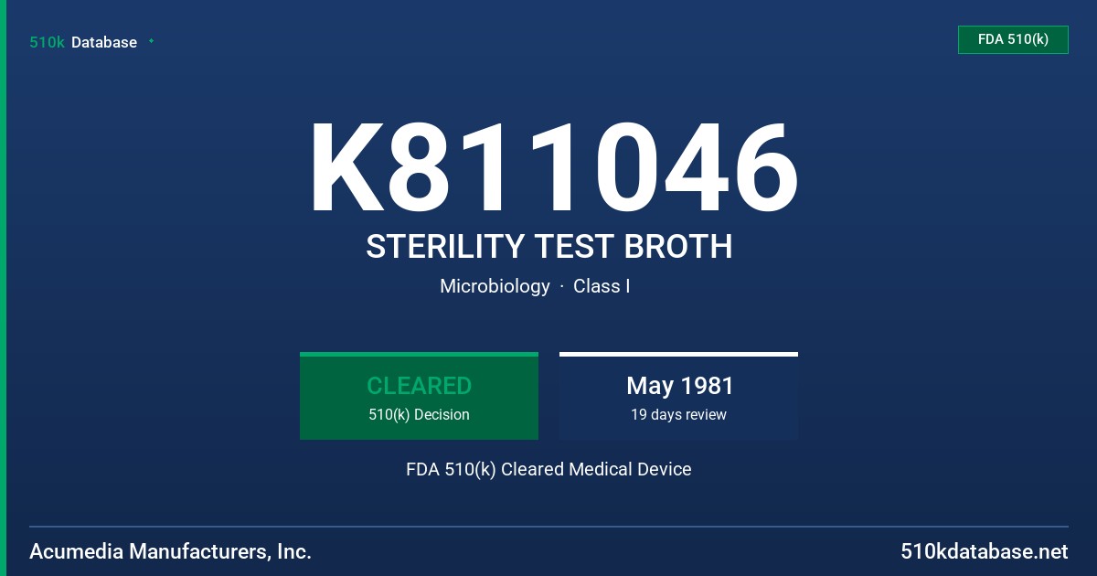 K811046 STERILITY TEST BROTH FDA 510(k) Cleared Medical Device
