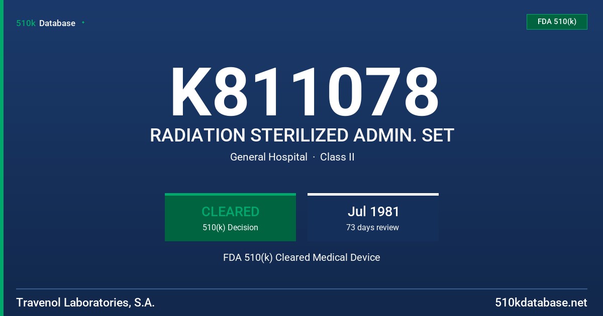 K811078 RADIATION STERILIZED ADMIN. SET FDA 510(k) Cleared Medical Device
