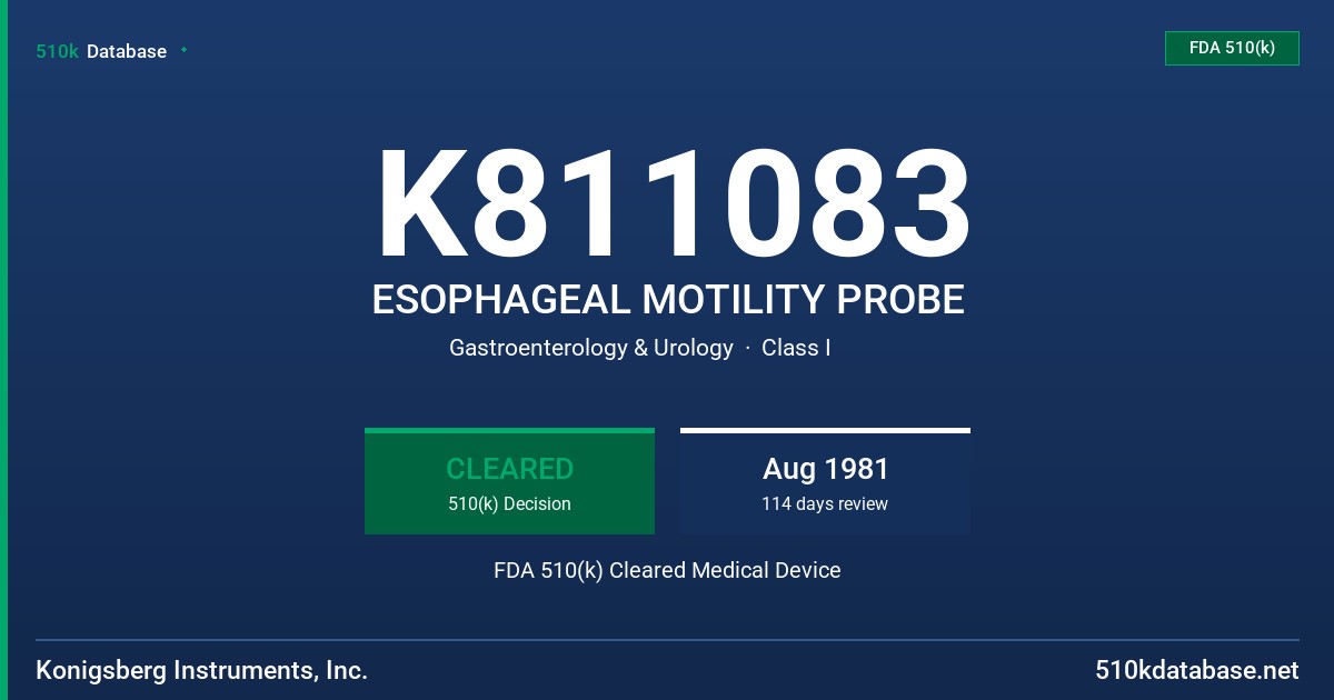 K811083 ESOPHAGEAL MOTILITY PROBE FDA 510(k) Cleared Medical Device