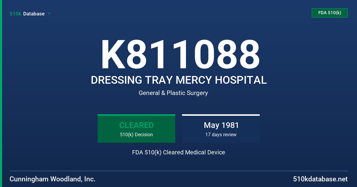 K811088 DRESSING TRAY MERCY HOSPITAL FDA 510(k) Cleared Medical Device