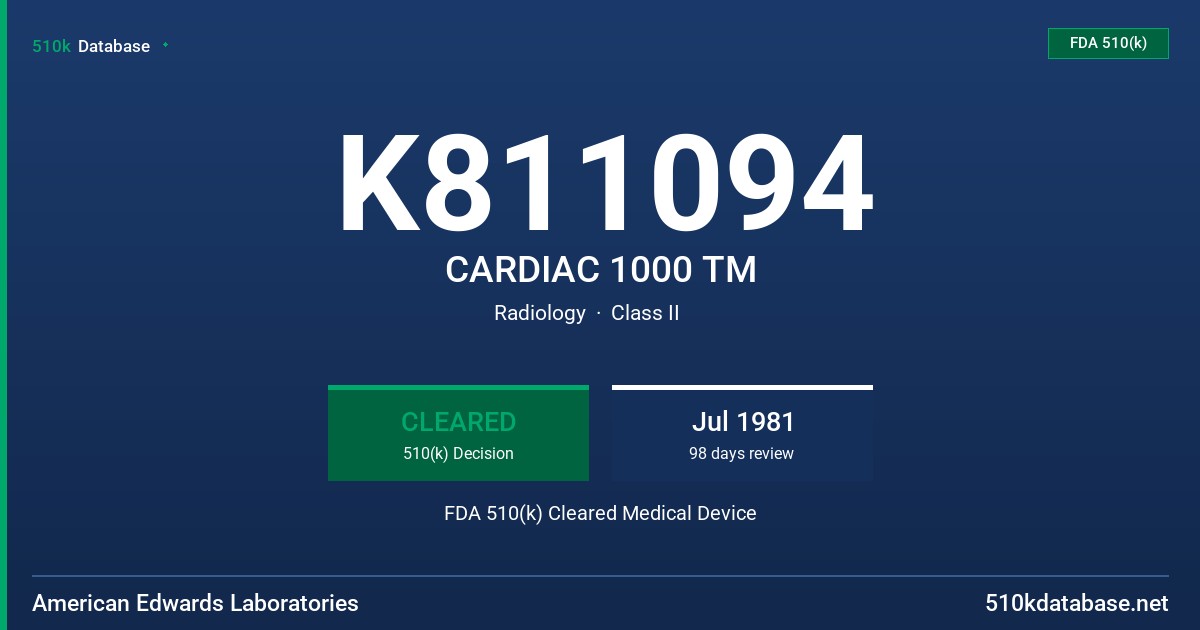 K811094 CARDIAC 1000 TM FDA 510(k) Cleared Medical Device