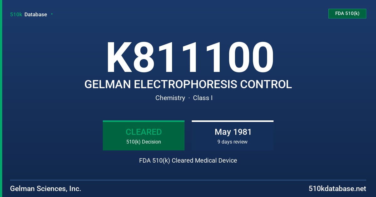 K811100 GELMAN ELECTROPHORESIS CONTROL FDA 510(k) Cleared Medical Device