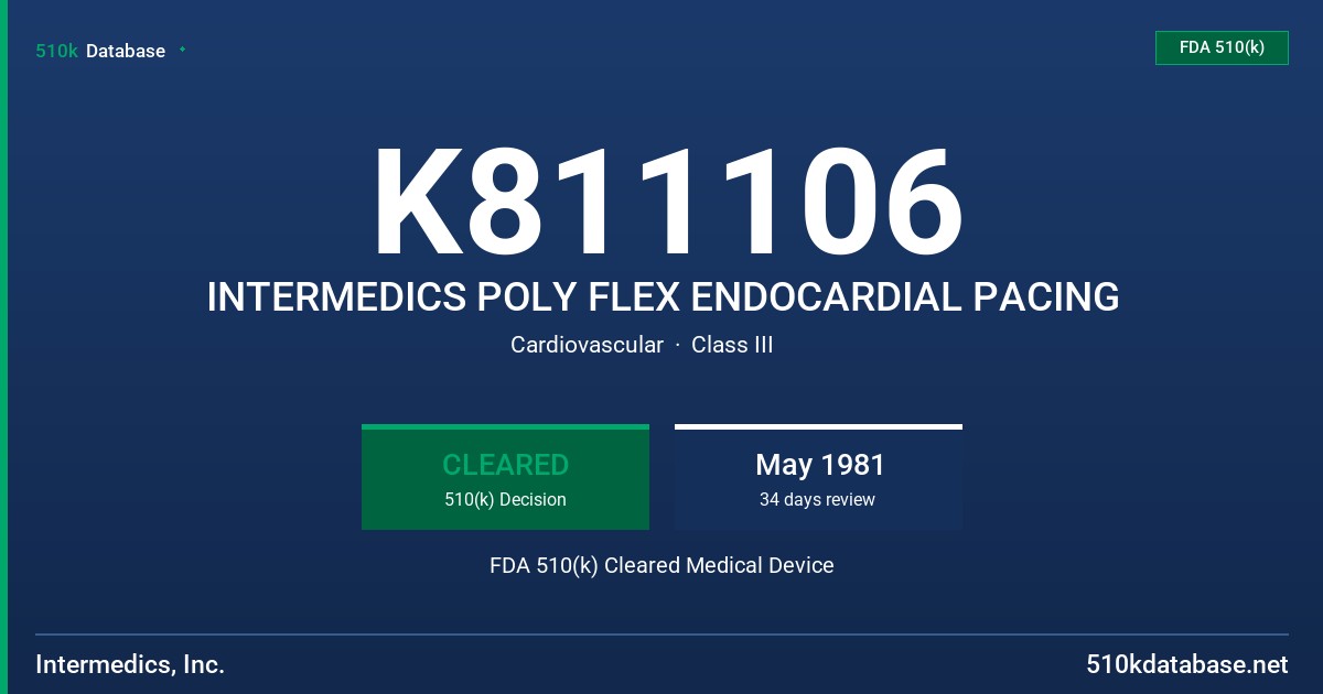K811106 INTERMEDICS POLY FLEX ENDOCARDIAL PACING FDA 510(k) Cleared Medical Device