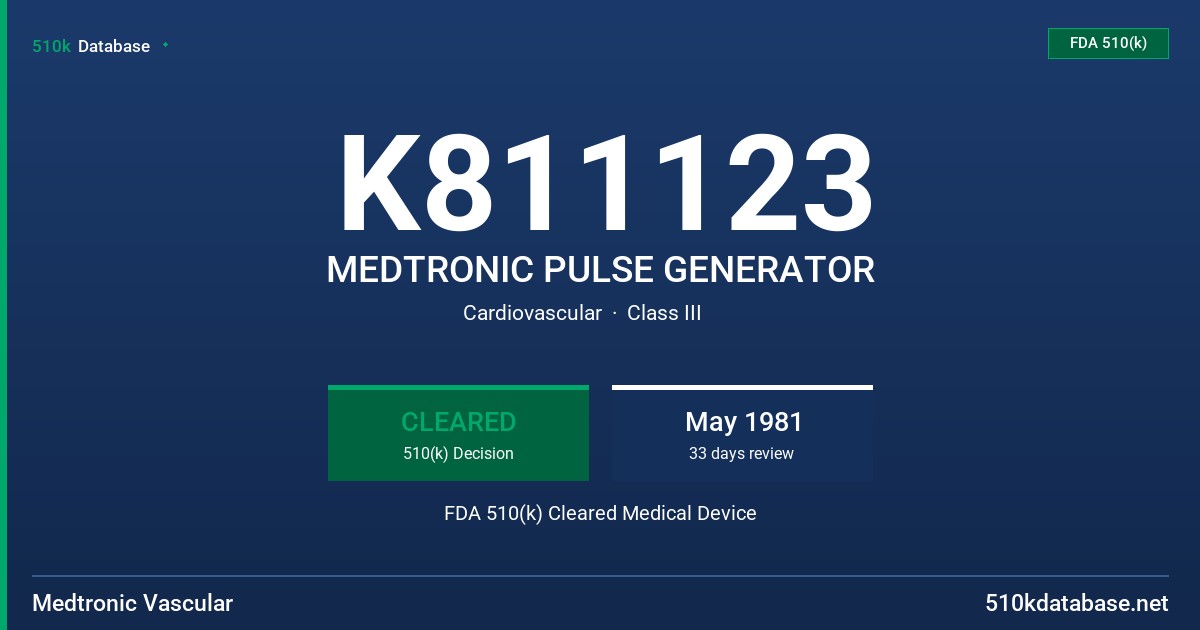 K811123 MEDTRONIC PULSE GENERATOR FDA 510(k) Cleared Medical Device