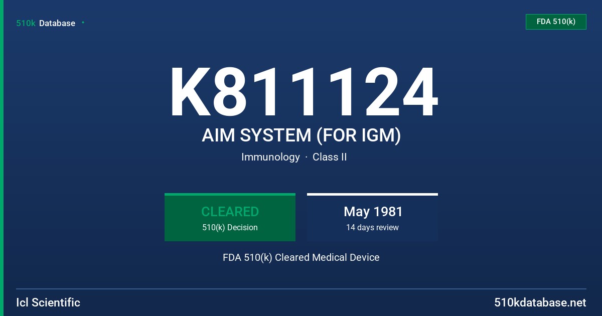 K811124 AIM SYSTEM (FOR IGM) FDA 510(k) Cleared Medical Device