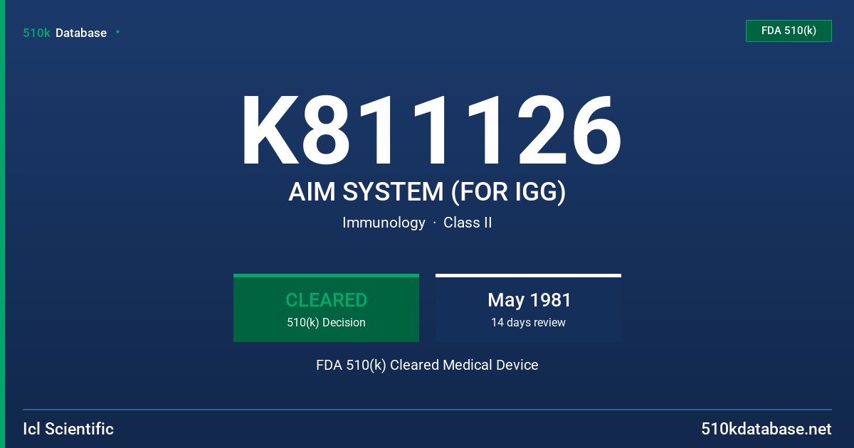 K811126 AIM SYSTEM (FOR IGG) FDA 510(k) Cleared Medical Device