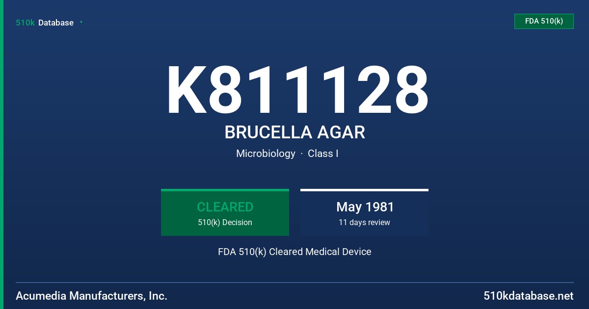 K811128 BRUCELLA AGAR FDA 510(k) Cleared Medical Device