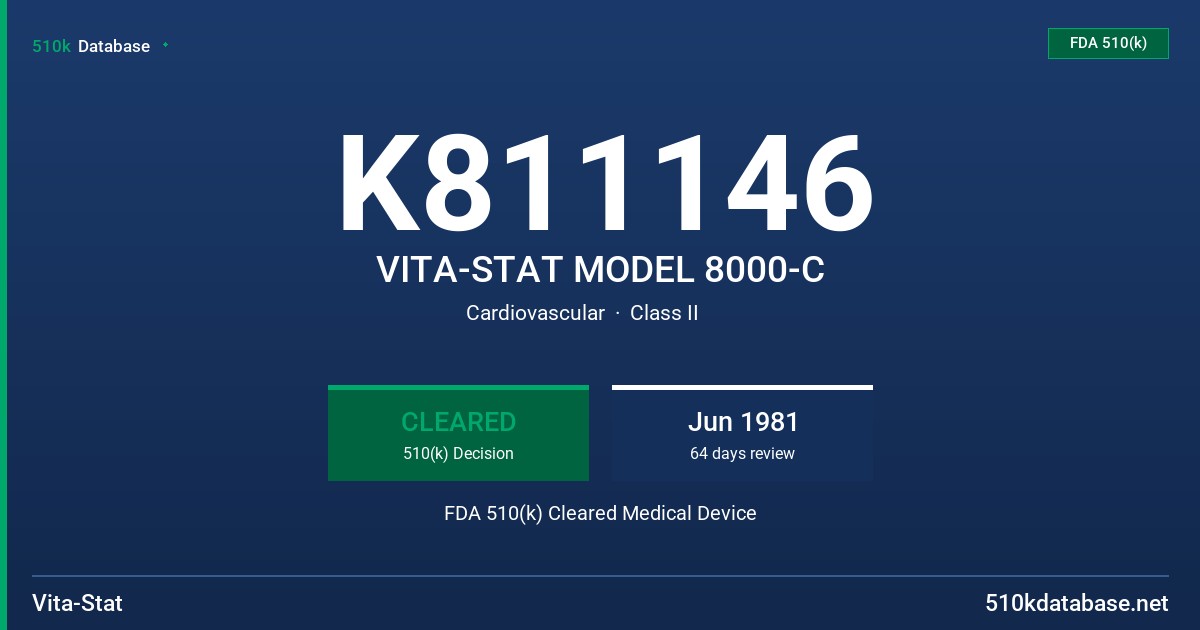 K811146 VITA-STAT MODEL 8000-C FDA 510(k) Cleared Medical Device