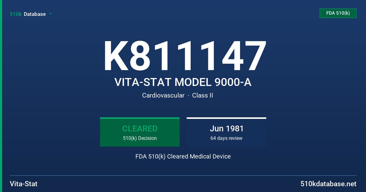 K811147 VITA-STAT MODEL 9000-A FDA 510(k) Cleared Medical Device