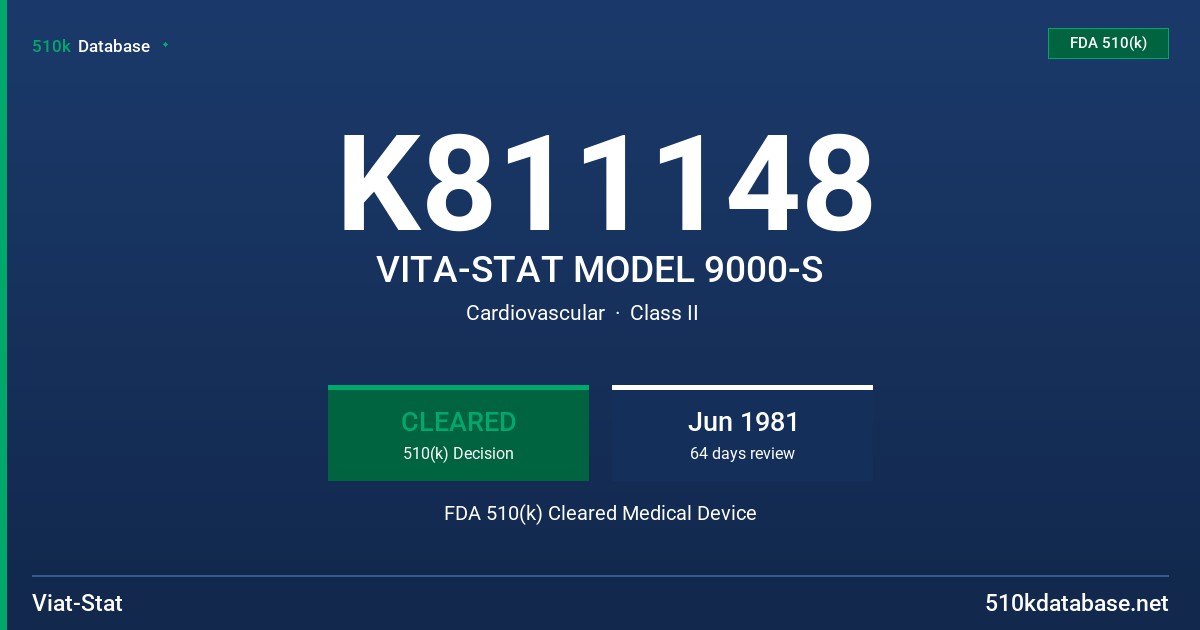 K811148 VITA-STAT MODEL 9000-S FDA 510(k) Cleared Medical Device