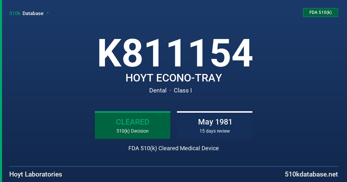 K811154 HOYT ECONO-TRAY FDA 510(k) Cleared Medical Device