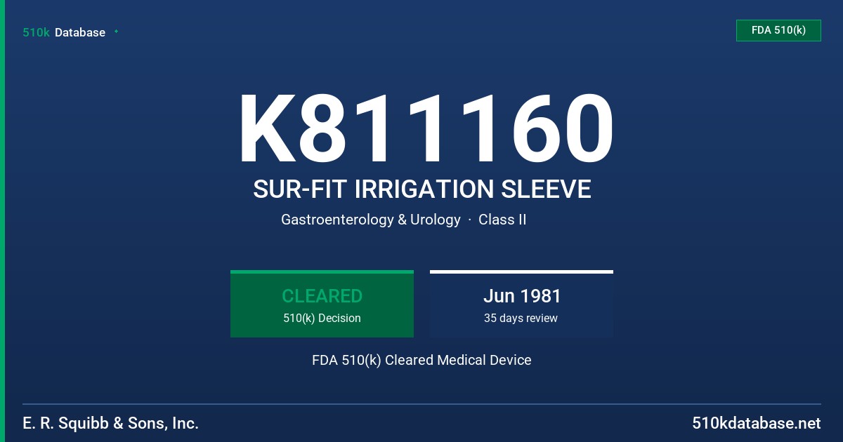 K811160 SUR-FIT IRRIGATION SLEEVE FDA 510(k) Cleared Medical Device