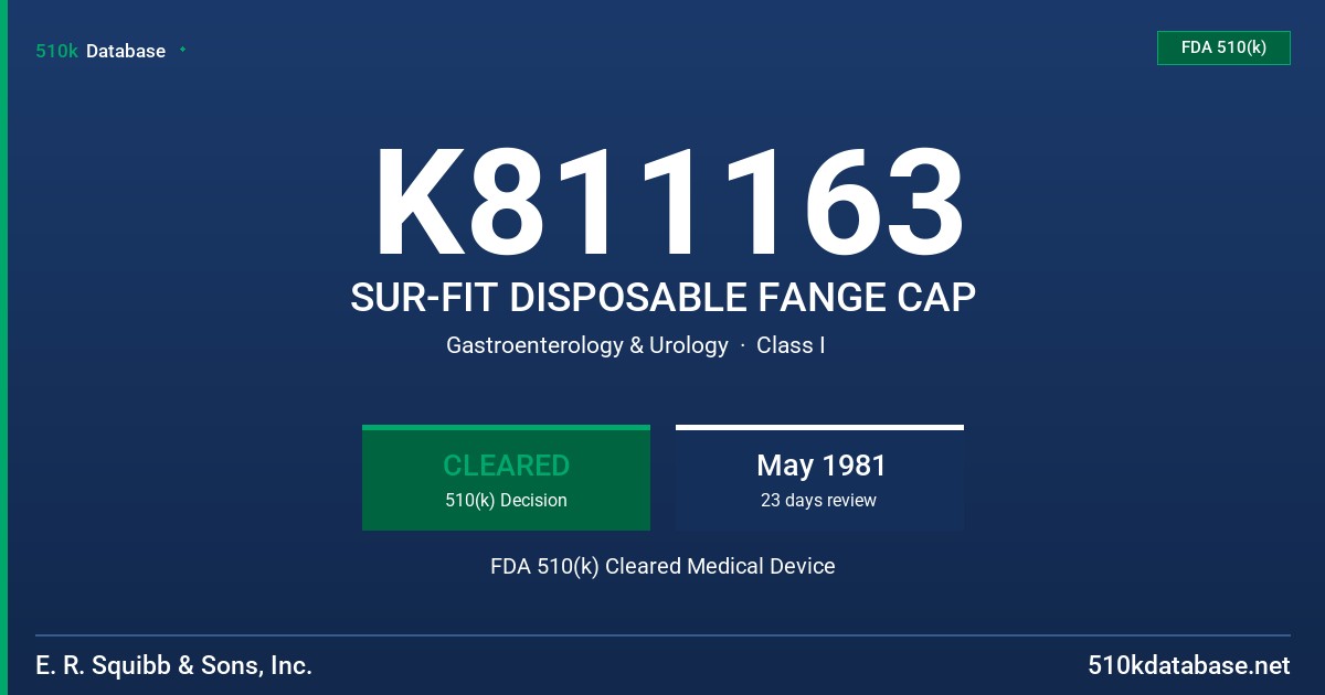 K811163 SUR-FIT DISPOSABLE FANGE CAP FDA 510(k) Cleared Medical Device
