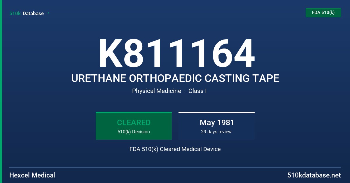K811164 URETHANE ORTHOPAEDIC CASTING TAPE FDA 510(k) Cleared Medical Device