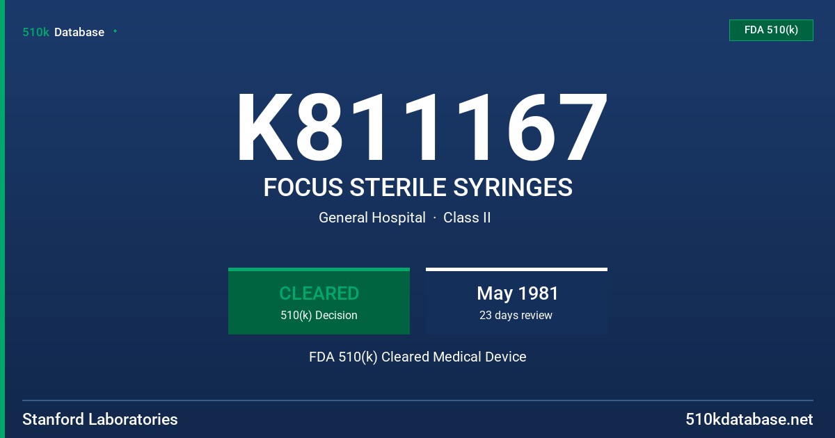K811167 FOCUS STERILE SYRINGES FDA 510(k) Cleared Medical Device