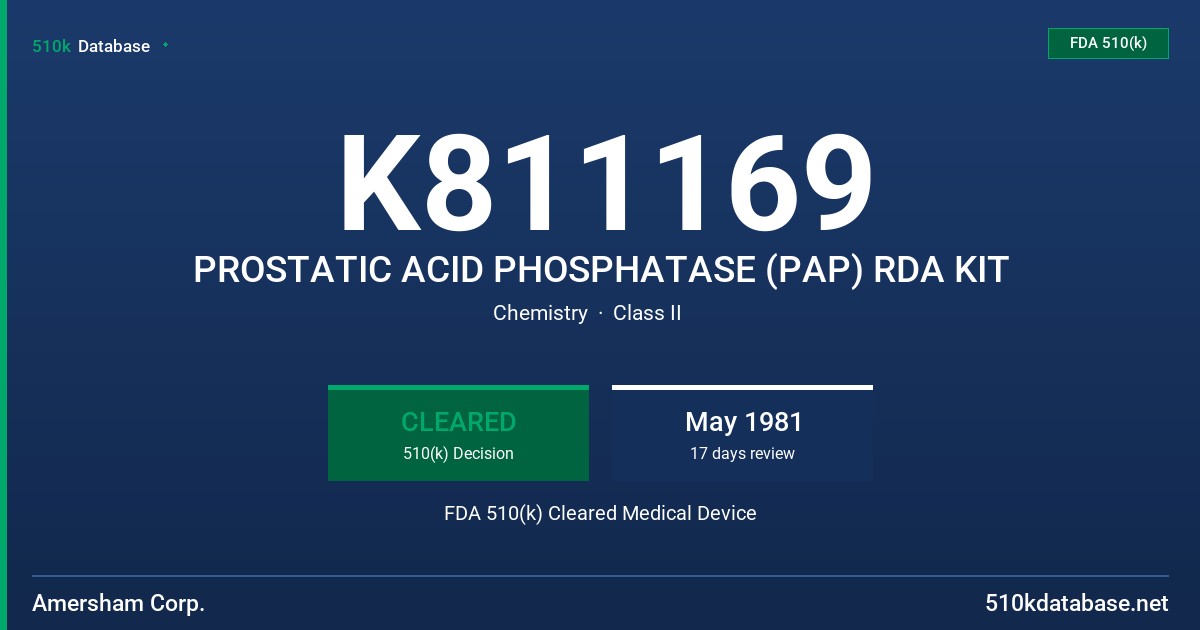 K811169 PROSTATIC ACID PHOSPHATASE (PAP) RDA KIT FDA 510(k) Cleared Medical Device