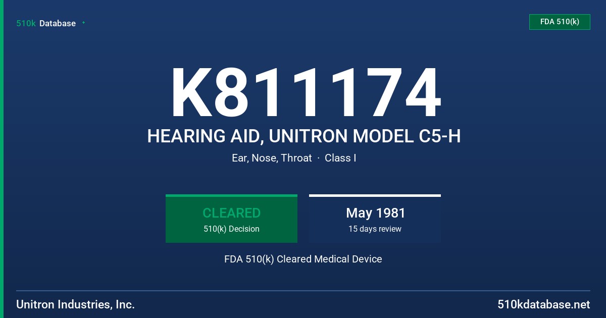 K811174 HEARING AID, UNITRON MODEL C5-H FDA 510(k) Cleared Medical Device