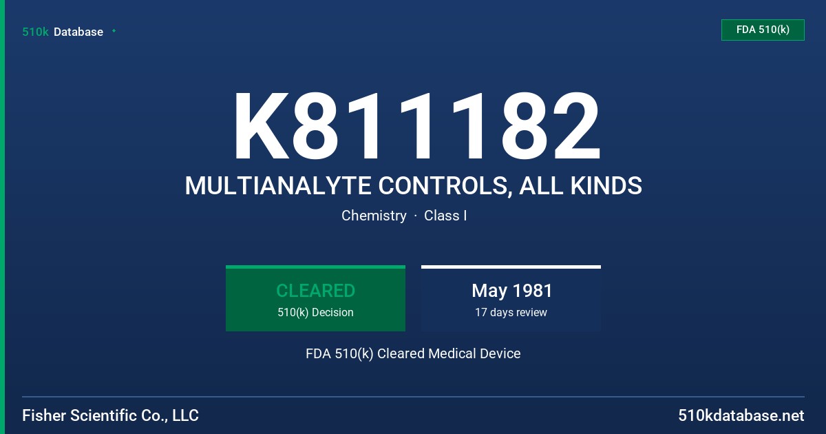 K811182 MULTIANALYTE CONTROLS, ALL KINDS FDA 510(k) Cleared Medical Device