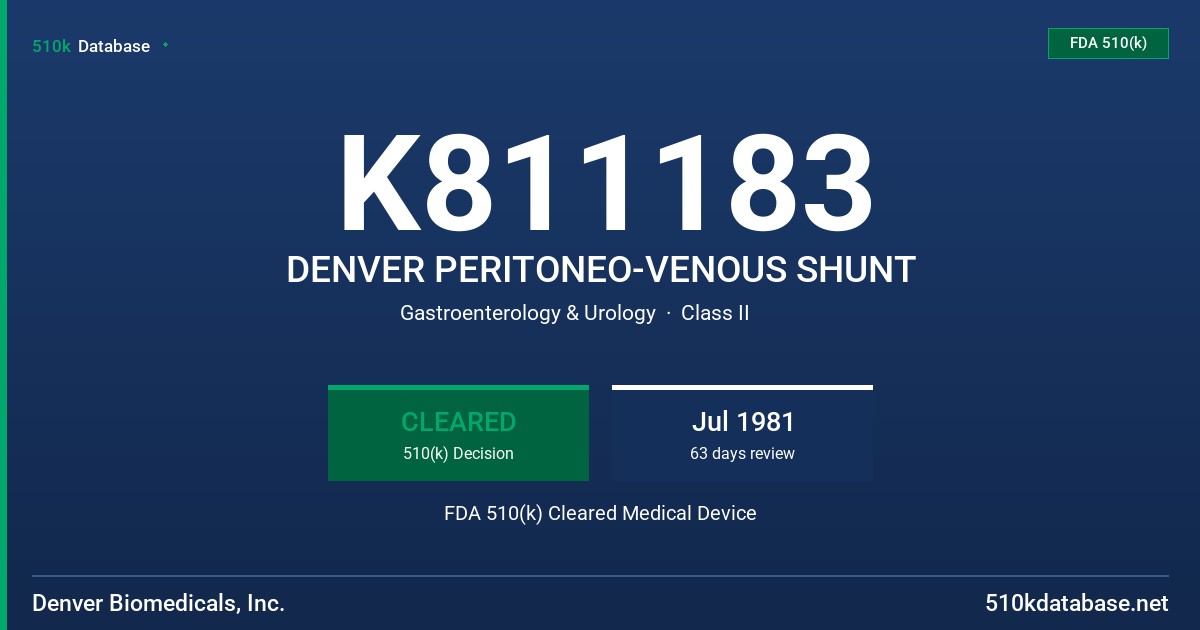 K811183 DENVER PERITONEO-VENOUS SHUNT FDA 510(k) Cleared Medical Device