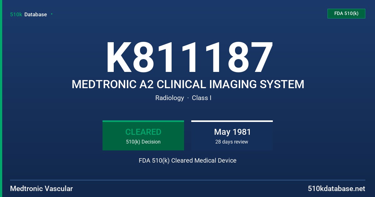 K811187 MEDTRONIC A2 CLINICAL IMAGING SYSTEM FDA 510(k) Cleared Medical Device
