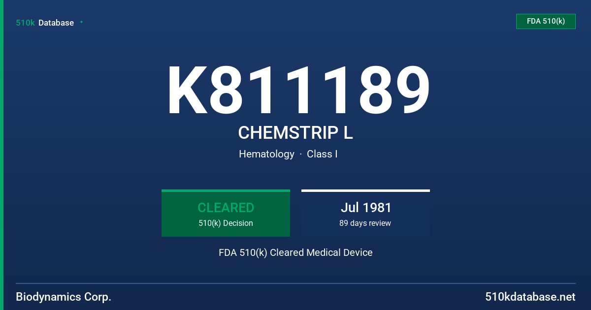 K811189 CHEMSTRIP L FDA 510(k) Cleared Medical Device