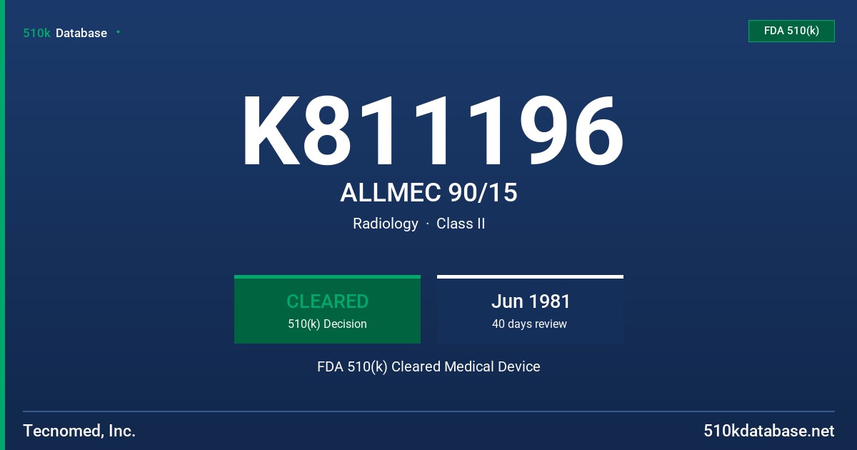 K811196 ALLMEC 90/15 FDA 510(k) Cleared Medical Device