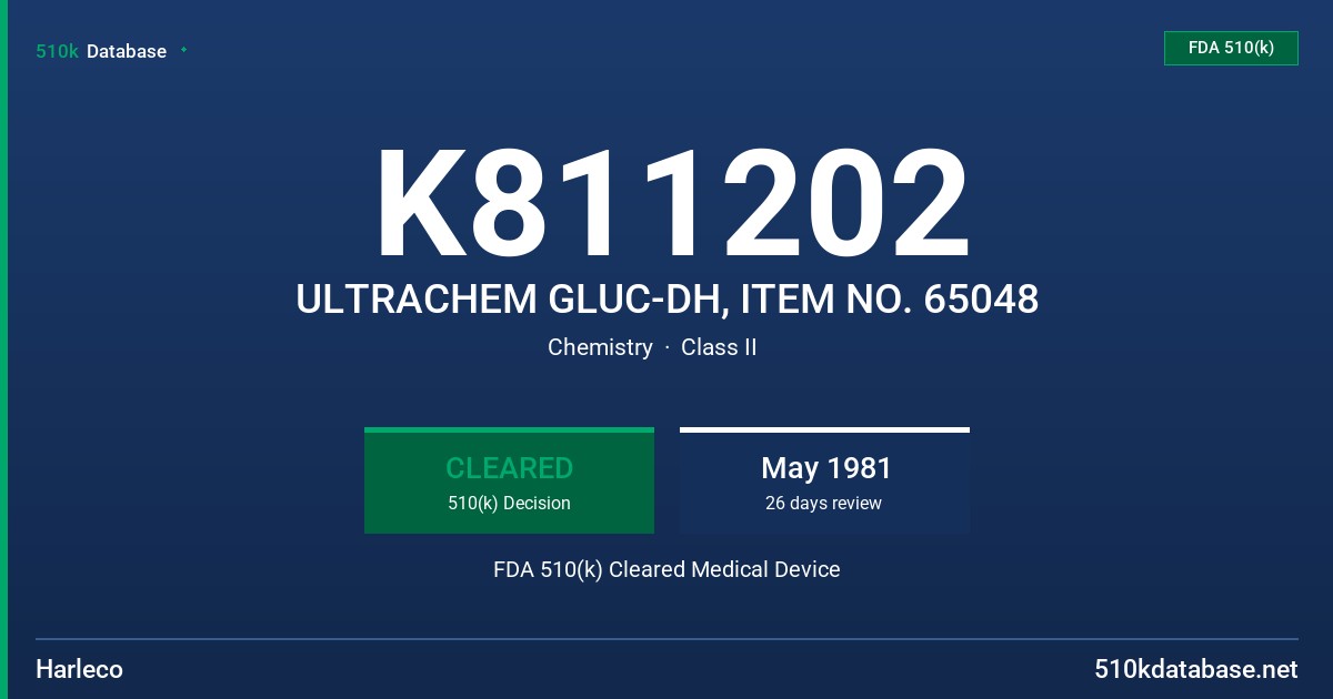 K811202 ULTRACHEM GLUC-DH, ITEM NO. 65048 FDA 510(k) Cleared Medical Device