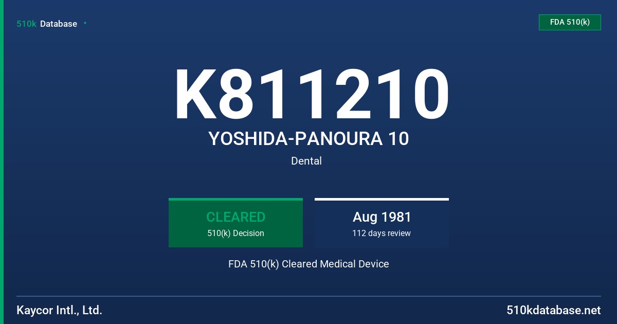 K811210 YOSHIDA-PANOURA 10 FDA 510(k) Cleared Medical Device