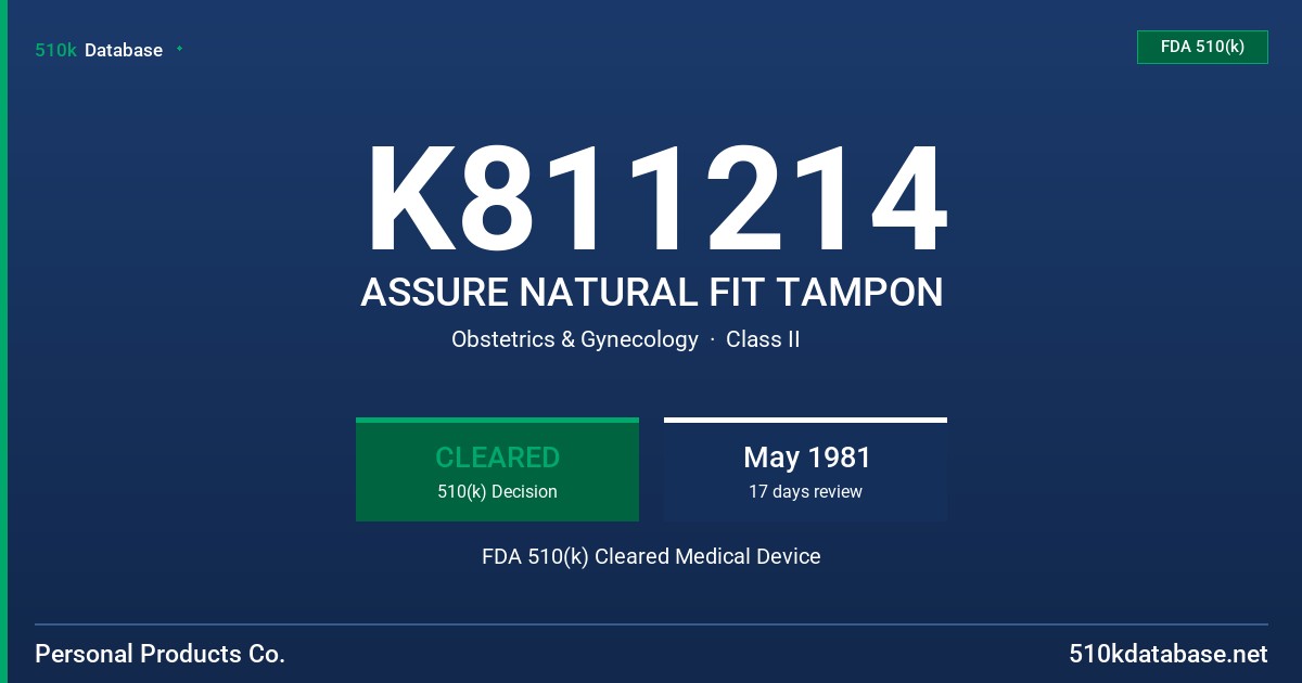 K811214 ASSURE NATURAL FIT TAMPON FDA 510(k) Cleared Medical Device