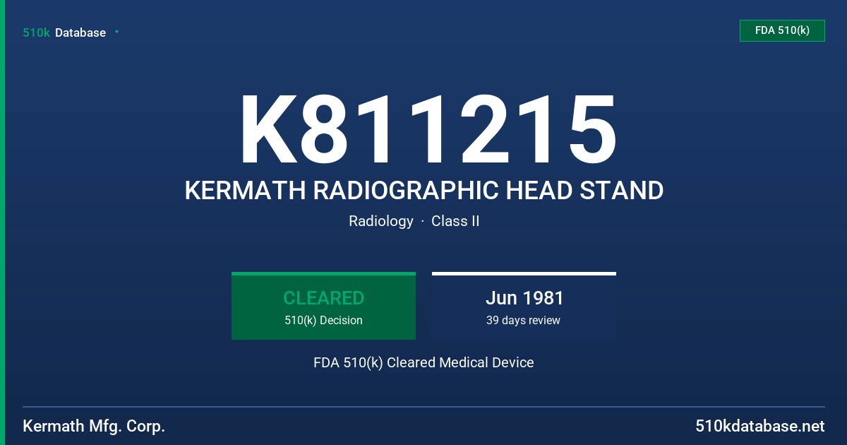 K811215 KERMATH RADIOGRAPHIC HEAD STAND FDA 510(k) Cleared Medical Device