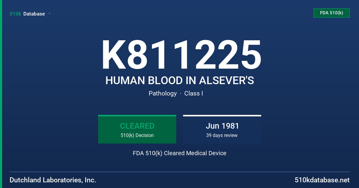 K811225 HUMAN BLOOD IN ALSEVER'S FDA 510(k) Cleared Medical Device