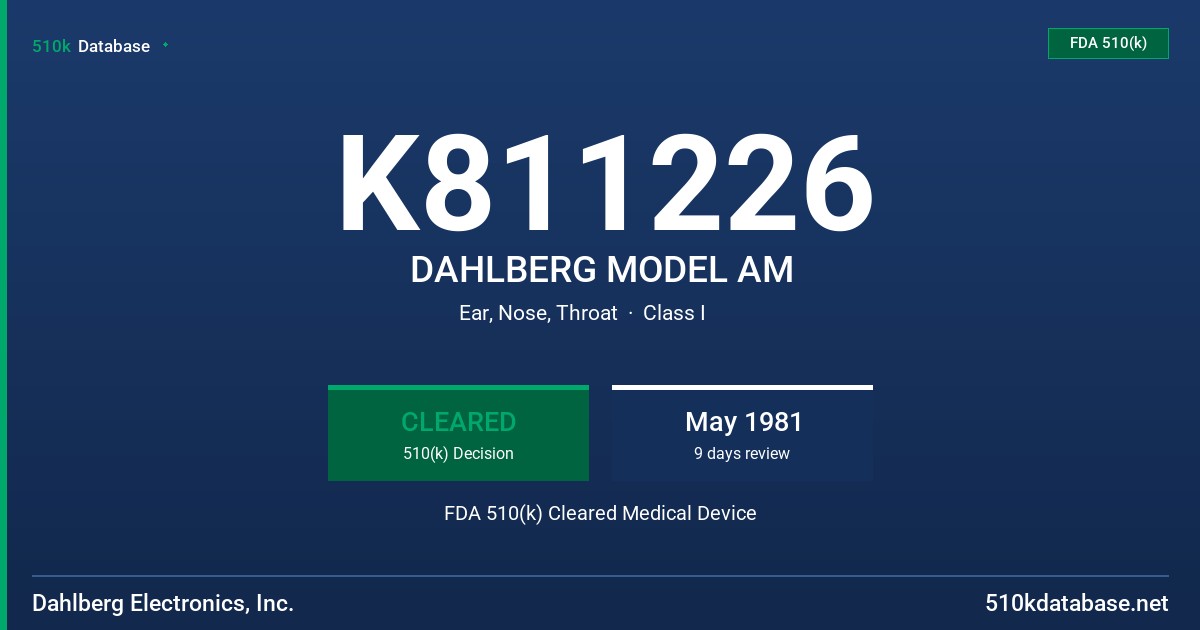 K811226 DAHLBERG MODEL AM FDA 510(k) Cleared Medical Device