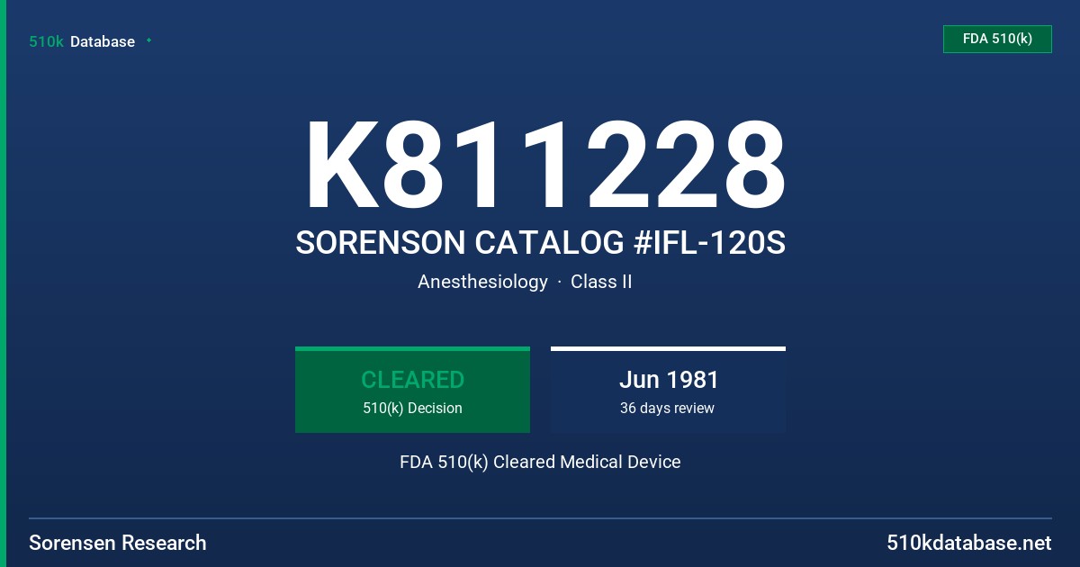 K811228 SORENSON CATALOG #IFL-120S FDA 510(k) Cleared Medical Device