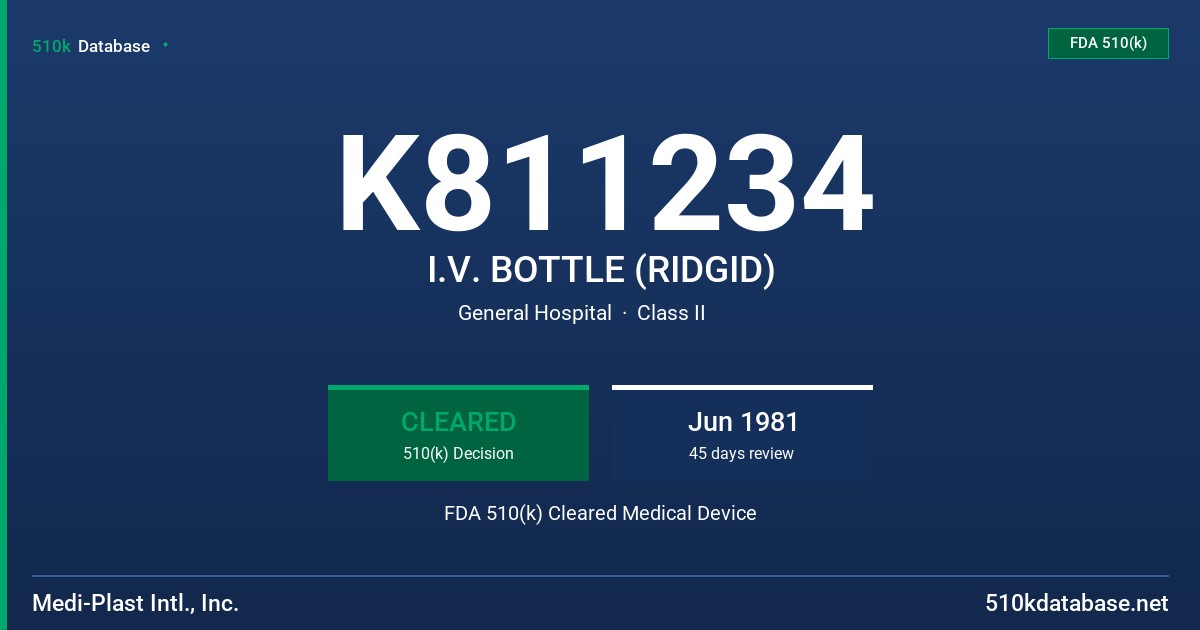 K811234 I.V. BOTTLE (RIDGID) FDA 510(k) Cleared Medical Device