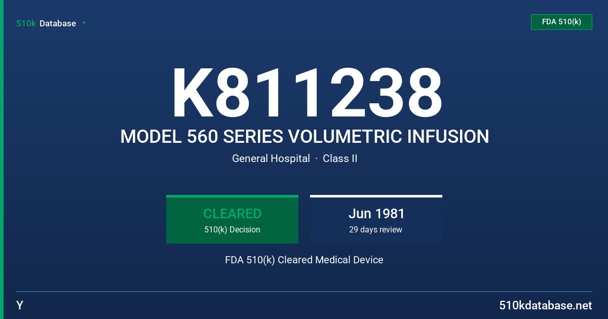 K811238 MODEL 560 SERIES VOLUMETRIC INFUSION FDA 510(k) Cleared Medical Device
