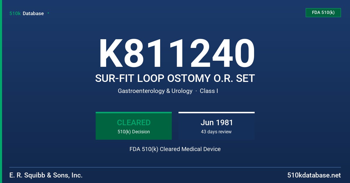 K811240 SUR-FIT LOOP OSTOMY O.R. SET FDA 510(k) Cleared Medical Device