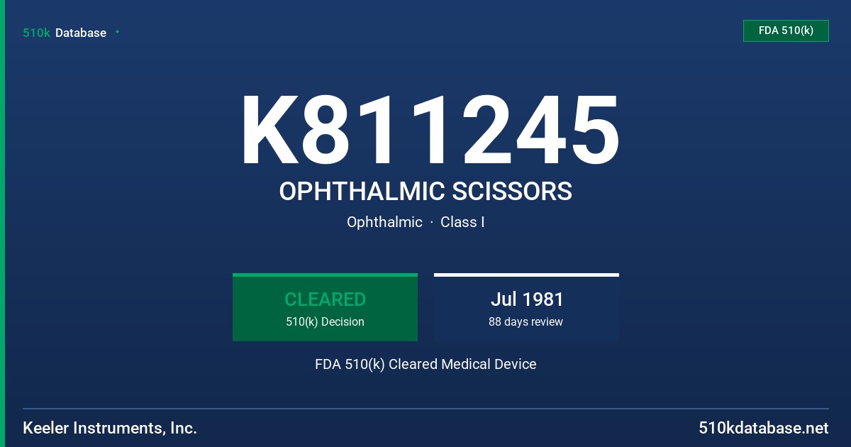 K811245 OPHTHALMIC SCISSORS FDA 510(k) Cleared Medical Device