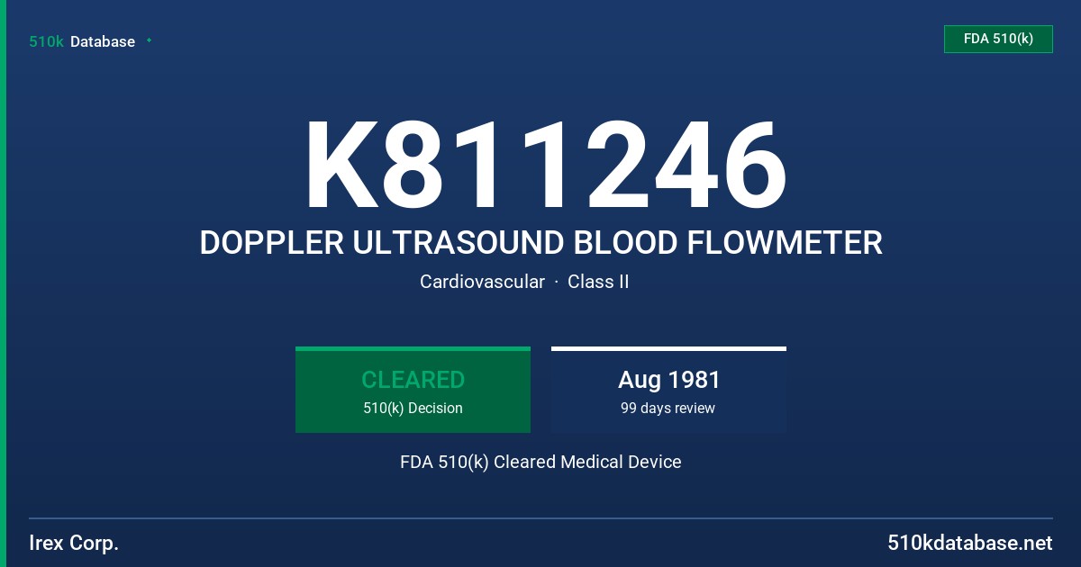 K811246 DOPPLER ULTRASOUND BLOOD FLOWMETER FDA 510(k) Cleared Medical Device