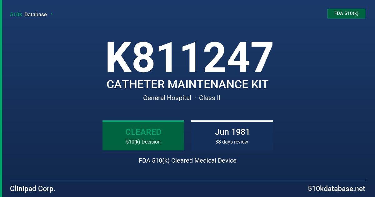 K811247 CATHETER MAINTENANCE KIT FDA 510(k) Cleared Medical Device