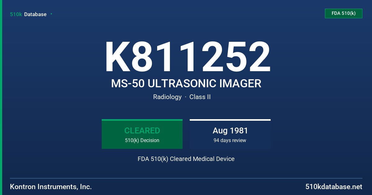 K811252 MS-50 ULTRASONIC IMAGER FDA 510(k) Cleared Medical Device