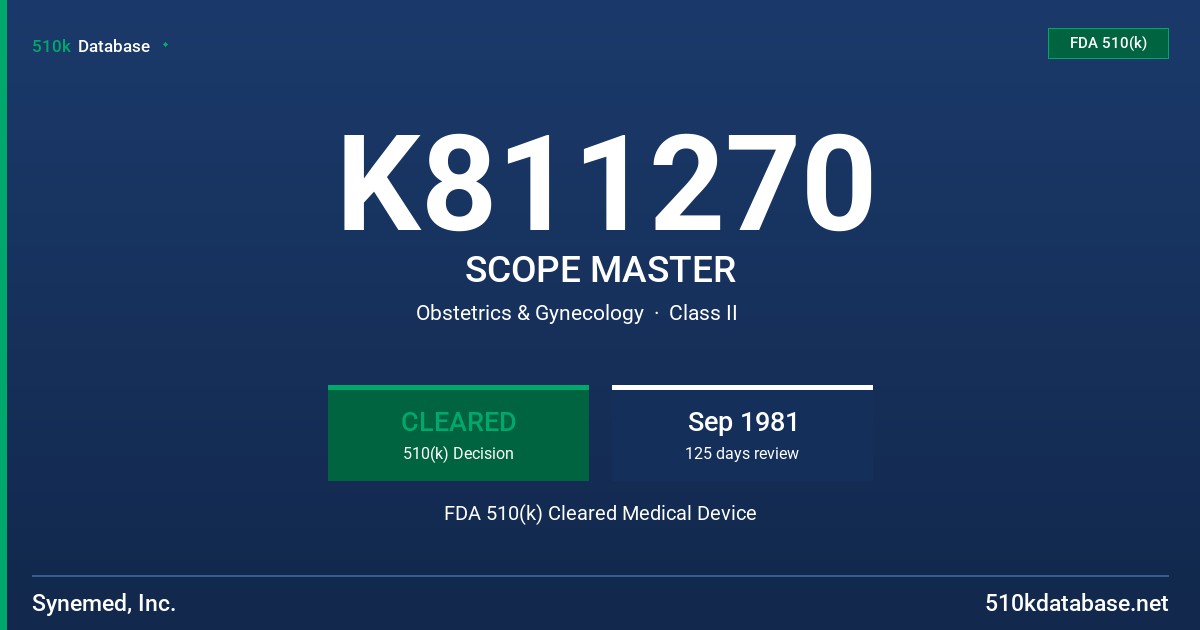 K811270 SCOPE MASTER FDA 510(k) Cleared Medical Device