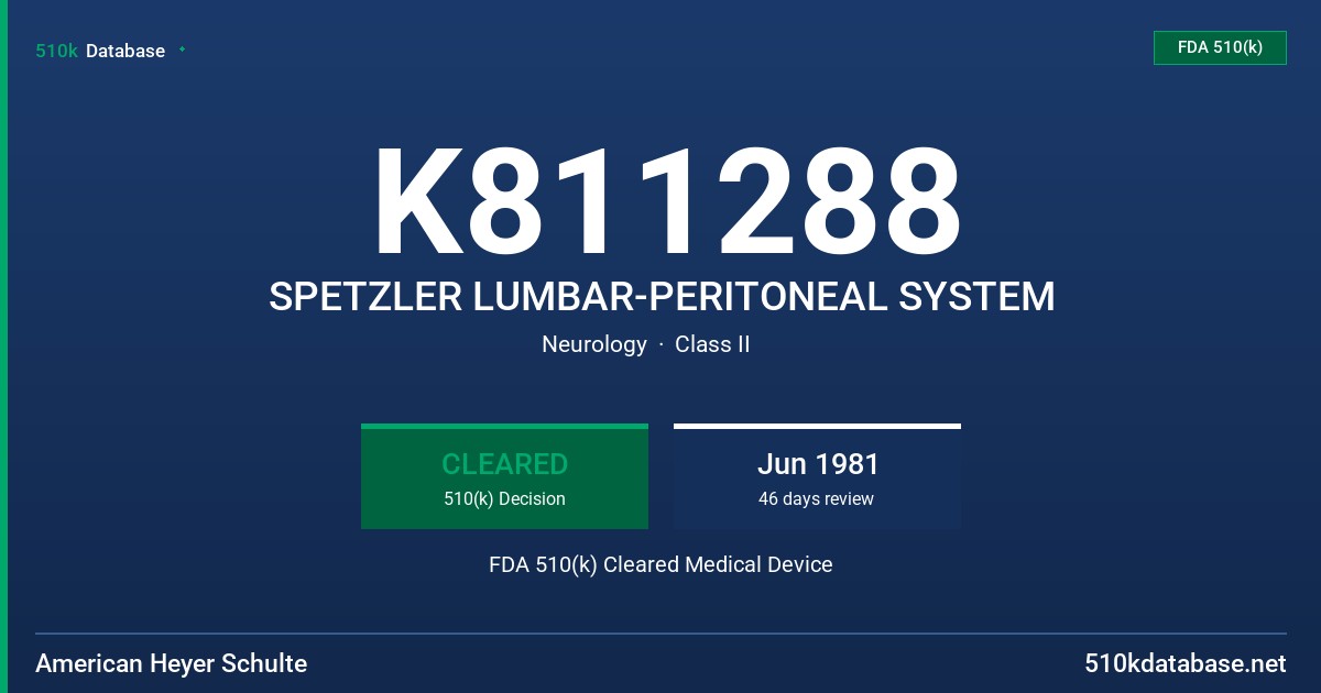 K811288 SPETZLER LUMBAR-PERITONEAL SYSTEM FDA 510(k) Cleared Medical Device